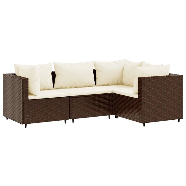 vidaXL Salon de jardin 4 Pièces avec coussins Marron Résine tressée