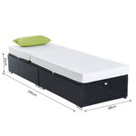 Bain de soleil transat grand confort 195l x 68l x 31h cm dossier inclinable multi-positions matelas épaisseur 10 cm crème résine tressée 4 fils noir