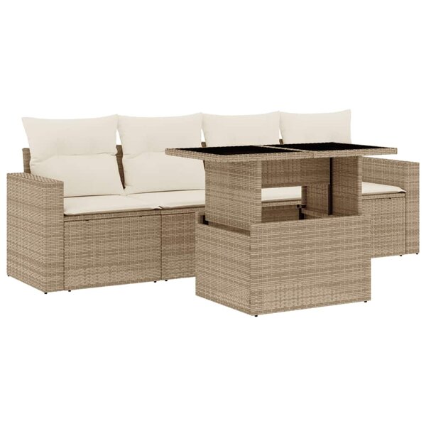 vidaXL Salon de jardin avec coussins 5 Pièces beige résine tressée