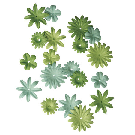 Fleurs en papier Vert moyen 1 5 à 2 5cm 36 pièc.