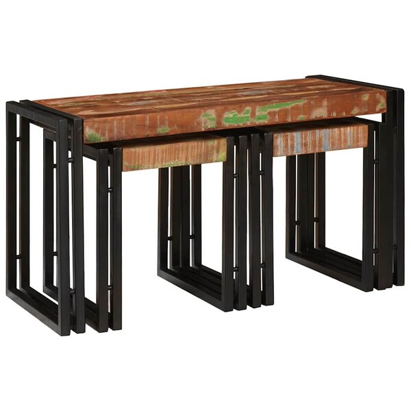 vidaXL Table Gigogne 3 Pièces Marron et noir bois de récupération massif