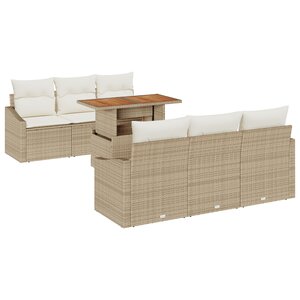 vidaXL Ensemble de salle à manger de jardin 7 pièces avec coussins en poly rattan beige acacia