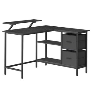 Bureau en forme de L avec 2 tiroirs spacieux bureau gaming avec support pour écran bureau d’angle bureau d’ordinateur 105 x 115 x 89 5 cm avec étagère réglable pour bureau noir 12_0004619