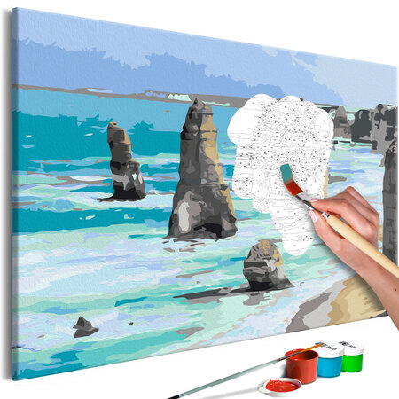Tableau à peindre par soi-même - rocks in the sea l x h en cm 60x40