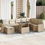vidaXL Salon de jardin avec coussins 9 Pièces beige résine tressée