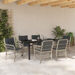 vidaXL Ensemble de Salle à Manger de Jardin 7 Pièces avec Coussins Rattan Poly Gris Clair