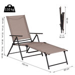 Bain de soleil pliable transat inclinable 5 positions chaise longue grand confort avec accoudoirs dim. 152L x 65l x 100H cm métal époxy textilène sable