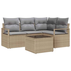 vidaXL Ensemble de canapé de jardin 5 Pièces Beige Poly rotin
