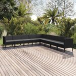 vidaXL Salon de jardin 9 Pièces avec coussins Résine tressée Noir