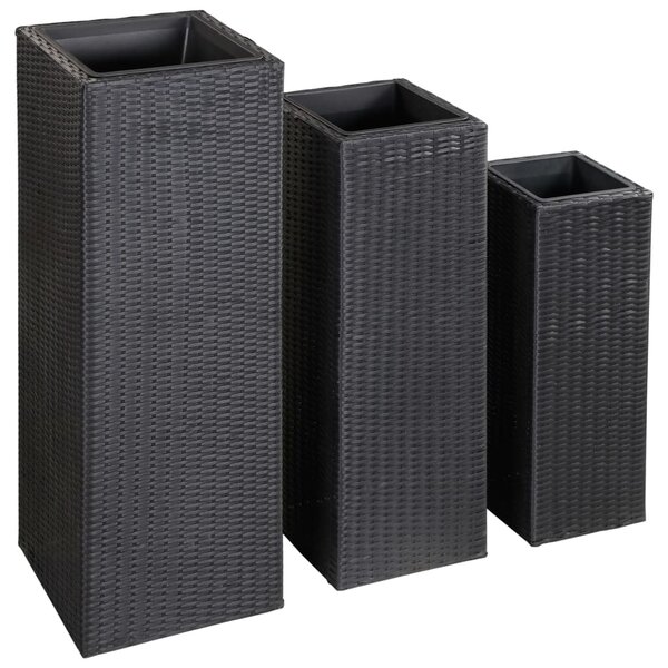 vidaXL Lits surélevés de jardin 3 Pièces Résine tressée Noir