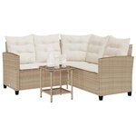 vidaXL Canapé de jardin avec table et coussins en forme de L beige