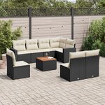 vidaXL Salon de jardin 9 Pièces avec coussins noir résine tressée