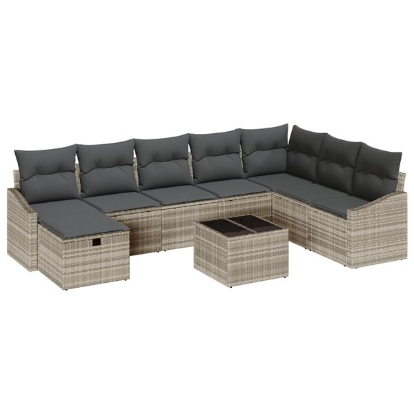 vidaXL Ensemble de Canapés de Jardin 9 pièces avec Coussins Gris Clair en Poly Rotin
