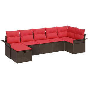 vidaXL Ensemble de canapé de jardin 7 Pièces Marron Poly rotin