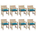 vidaXL Chaises de jardin lot de 8 avec coussins bleu clair Teck solide