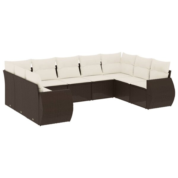 vidaXL Salon de jardin avec coussins 9 Pièces marron résine tressée