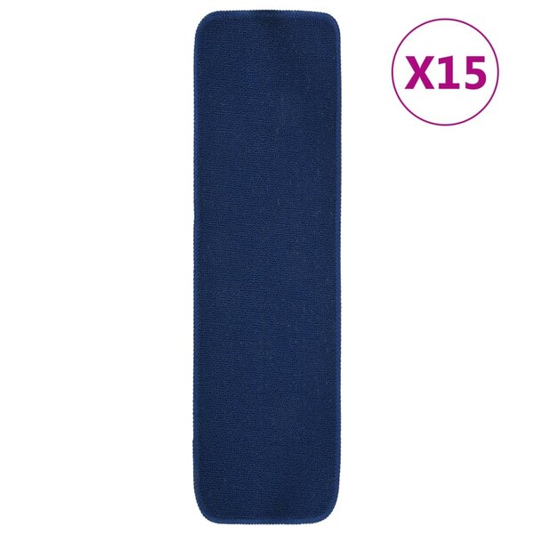 vidaXL Tapis d'escalier 15 Pièces 70x20 cm Bleu marine Rectangulaire