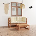 vidaXL Salon de jardin 3 Pièces avec coussins Bois de pin massif