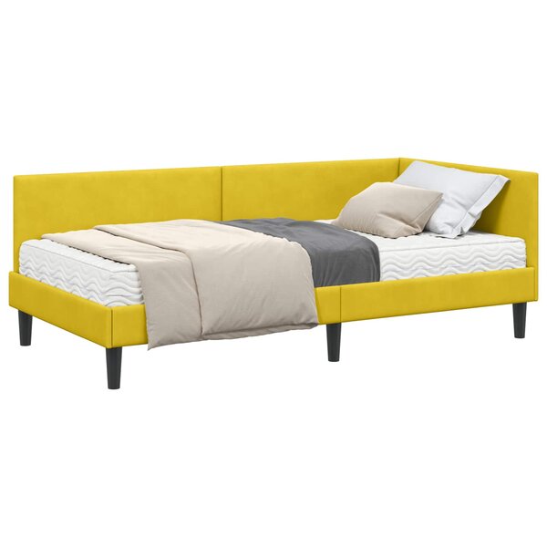 vidaXL Cadre de lit d'angle avec matelas Autre 2 Pièces Jaune Velours