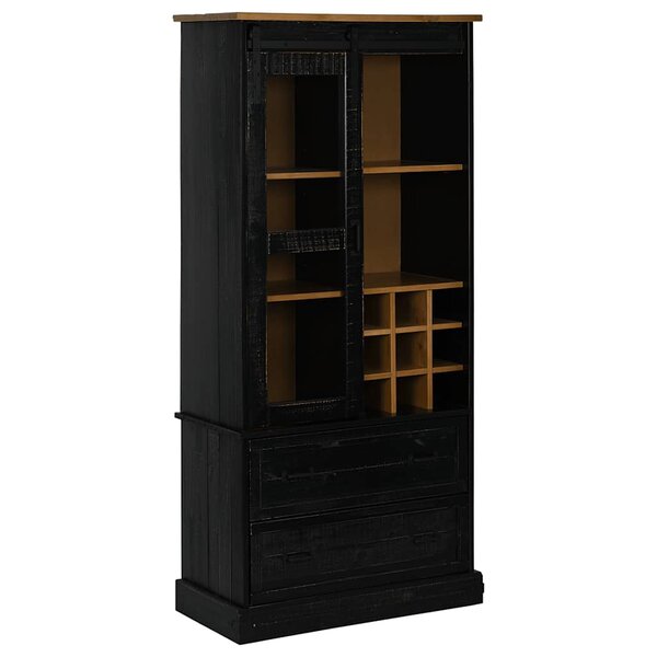 vidaXL Armoire à vin HALDEN casiers à vin porte coulissante noir pin