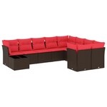 vidaXL Salon de jardin 10 Pièces avec coussins marron résine tressée