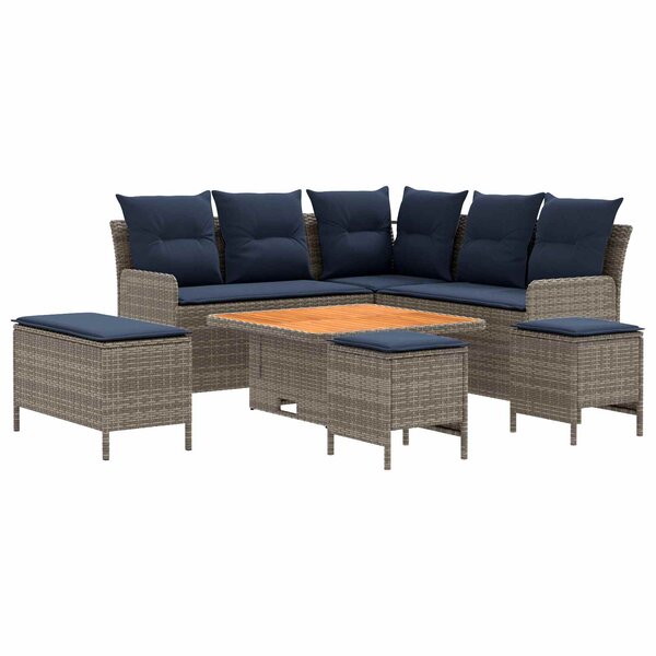 vidaXL Ensembles de meubles 7 Pièces Gris et bleu marine Rotin PE