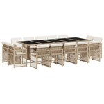 vidaXL Ensemble à manger de jardin et coussins 15 Pièces beige