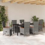vidaXL Ensemble de salle à manger pour jardin 7 Pièces Gris Poly rotin