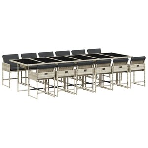 vidaXL Ensemble à manger de jardin et coussins 13 Pièces gris clair rotin