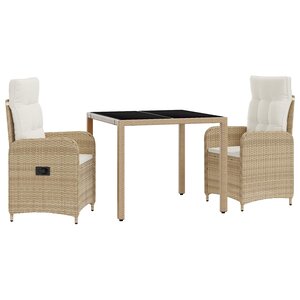 vidaXL Ensemble de repas extérieur 3 Pièces Beige et blanc crème