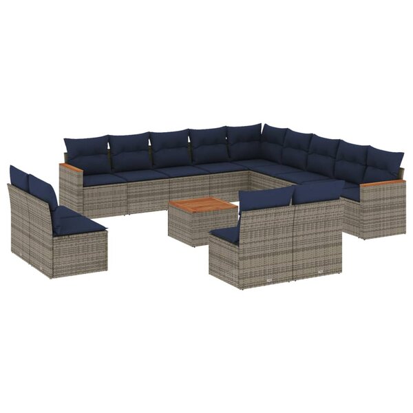 vidaXL Salon de jardin avec coussins 14 Pièces gris résine tressée