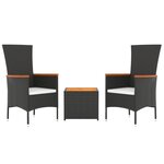 vidaXL Ensemble de salon de jardin 3 Pièces noir poly rotin et acacia