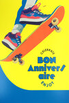 Carte FLUO Bon ANNIVERSAIRE Celebrate Enjoy Skateboard avec Enveloppe 12x17,5cm