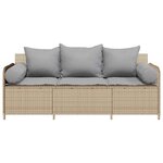 vidaXL Canapé de jardin avec coussins 3 places beige résine tressée