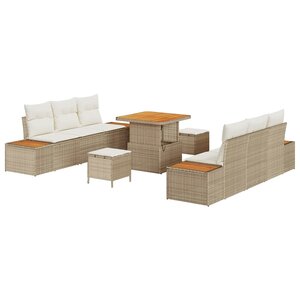 vidaXL Ensemble de canapé de jardin 9 Pièces Beige Poly rotin
