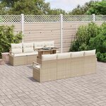 vidaXL Ensemble de canapé de jardin 9 pièces avec des coussins en poly rotin beige