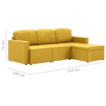 vidaXL Canapé-lit modulaire 3 places Jaune Tissu