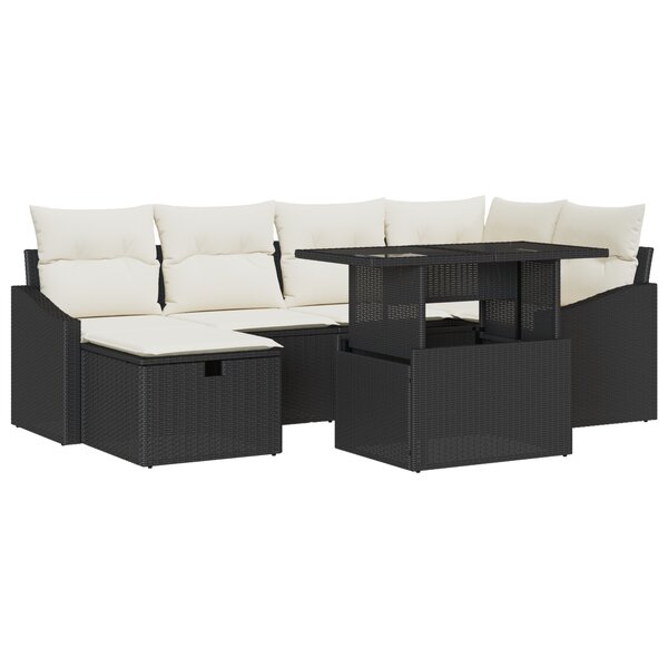 vidaXL Ensemble de canapé de jardin 7 pièces avec des coussins en poly rotin noir