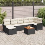 vidaXL Ensemble de canapé de jardin avec coussin 8 Pièces Noir Poly rotin