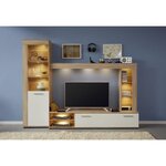 Ensemble meuble TV LOGO - 1 Porte - LED - Mélamine chêne clair et blanc mat - 240 x 41 x 185 cm