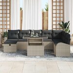 vidaXL Ensemble de canapé de jardin 9 Pièces Gris clair Poly rotin