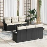 vidaXL Ensemble de canapé de jardin avec coussin 7 Pièces Noir et Crème