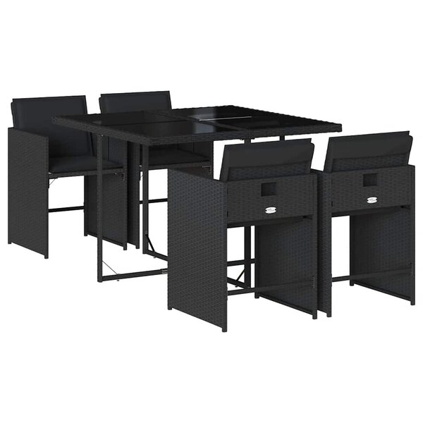 vidaXL Ensemble à manger de jardin coussins 5Pièces Noir Résine tressée