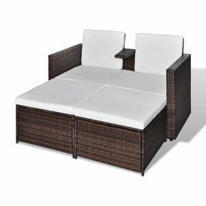 vidaXL Salon de jardin 4 Pièces avec coussins Résine tressée Marron