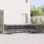 vidaXL Salon de jardin 9 Pièces avec coussins Gris Résine tressée