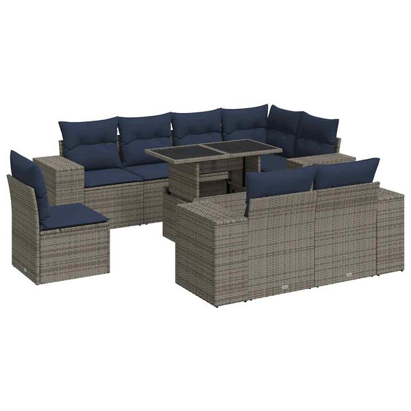 vidaXL Salon de jardin avec coussins 16 Pièces gris résine tressée acacia