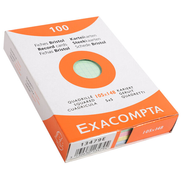Etui 100 fiches bristol 5x5 105x148 mm Assorties EXACOMPTA