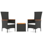 vidaXL Ensemble de salon de jardin 3 Pièces noir poly rotin et acacia