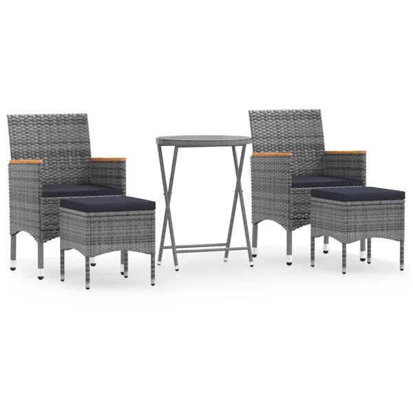 vidaXL Ensemble de bistro jardin 5Pièces Résine tressée verre trempé Gris