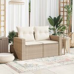 vidaXL Canapé de jardin avec coussins 2 places beige résine tressée